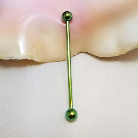 14G green anodized titanium industrial barbell NWT externally threaded - Picture 1 of 2